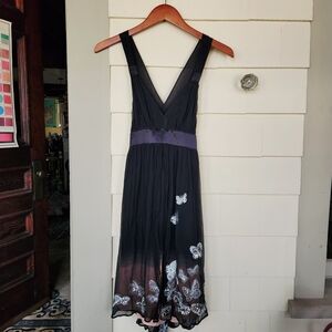 Karen Millen Black Midi Dress with Silver Butterfly Accents Size 6